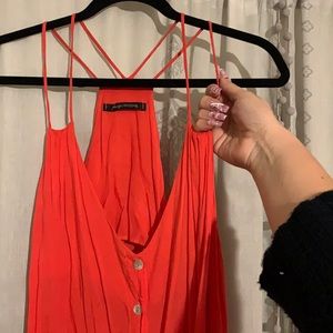 Tank top coral orange color button down statement blouse